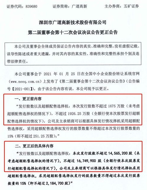 廣道高新更正公開發行股數，調整后不超過1675萬股